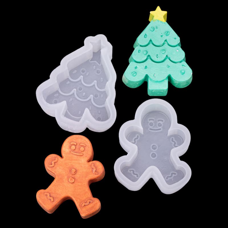 Christmas Tree Gingerbread Man Aromatherapy Plaster Candle Diffuser Stone Silicone Mold for Baking Chocolate Mousse Cake Decoration