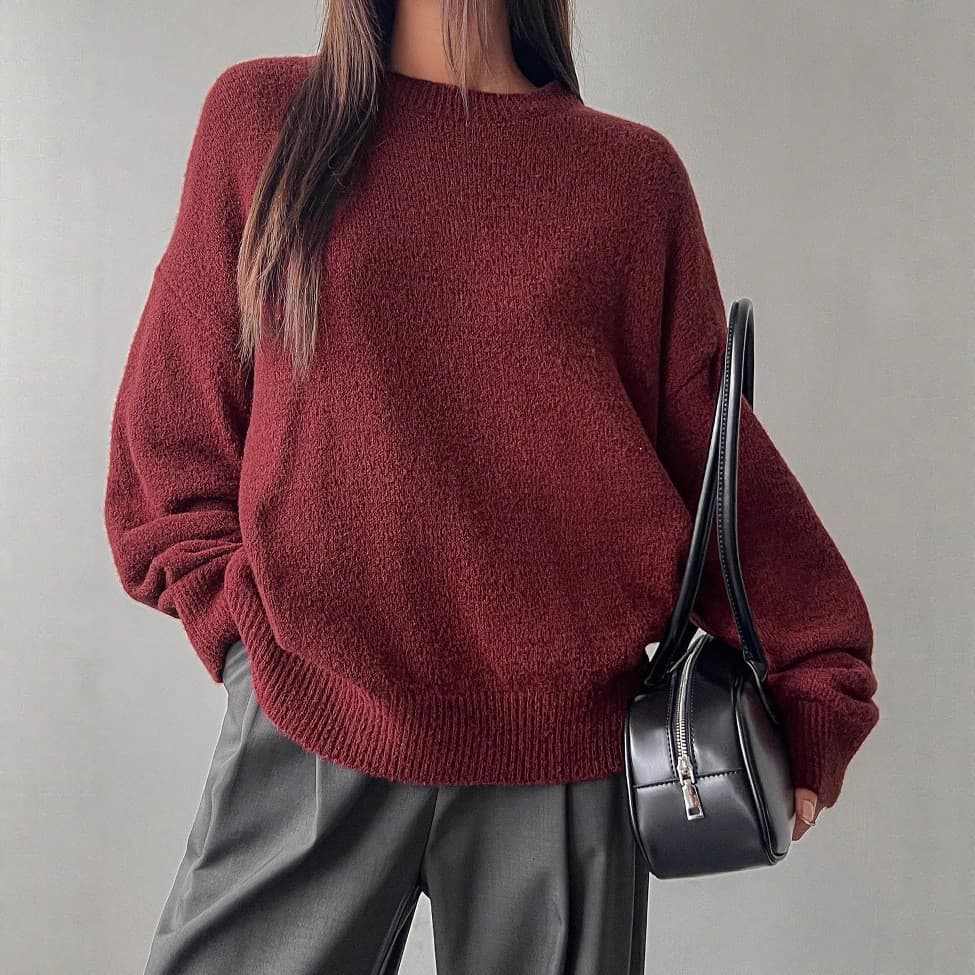 Comfortable Minimalist Solid Color Women's Round Neck Sweater, New Autumn/Winter 2025 Fashion Loose Soft Knitwear