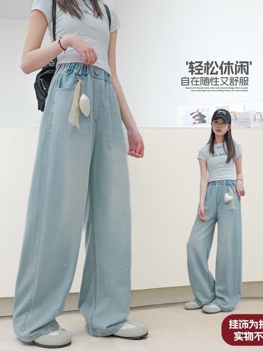 Children's pants girls casual jeans summer junior high school growing pants wide leg pants thin summer children's clothing teenagers