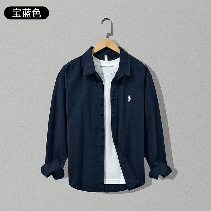 W813 Men's Spring/Autumn Cotton-Linen Long-Sleeve Casual Shirt, Japanese Style New Simple Trendy Loose-Fitting Versatile Shirt