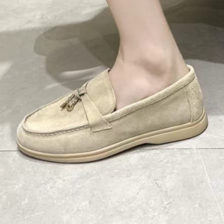 LeFu Shoes Women's Spring Autumn Genuine Leather Flat British Style Plus Size Lazy Shoes Single Shoes Small Leather Shoes