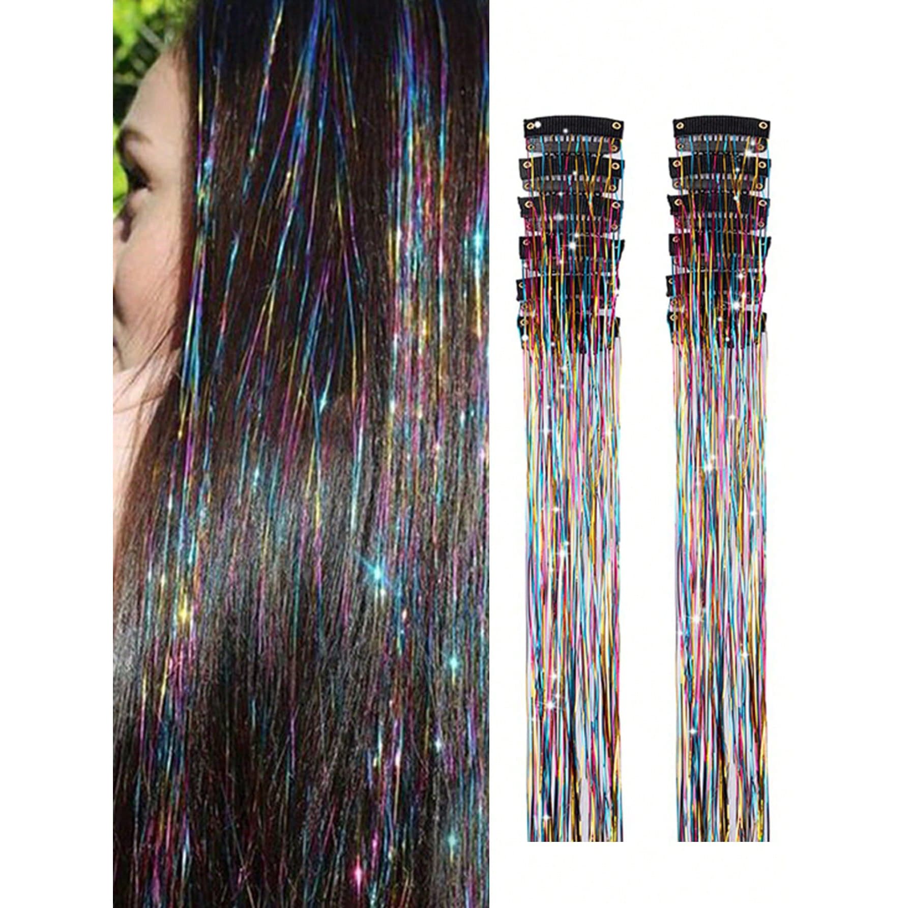 Hair BB Clip Hair Extensions 12-Pack with Glitter Ear Clip Laser Color Concert Highlight Hair Extensions Red