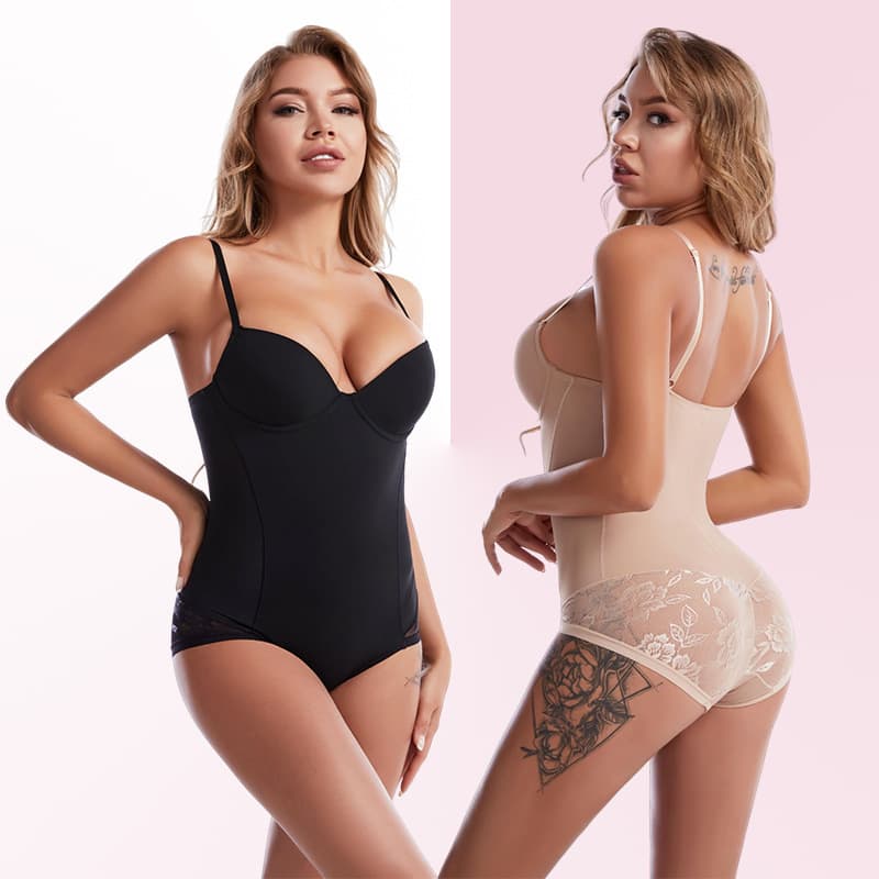 European Style Lace Bodysuit Shapewear with Waist Belt And Chest Support Adjustable Hook And Eye Closure Abdomen Slimming