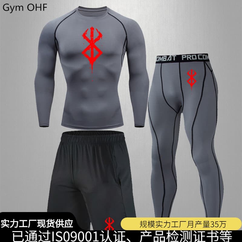 Anime Berserk Guts popular tights 3 pieces suit men's sportswear quick-drying breathable gym