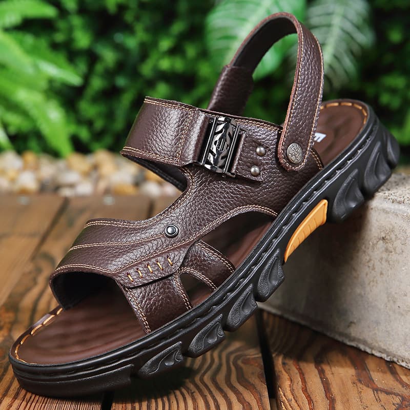 Men's Comfortable Beach Sandals Anti-slip Wear-resistant Outdoor Slippers Breathable Summer Casual Leather Footwear