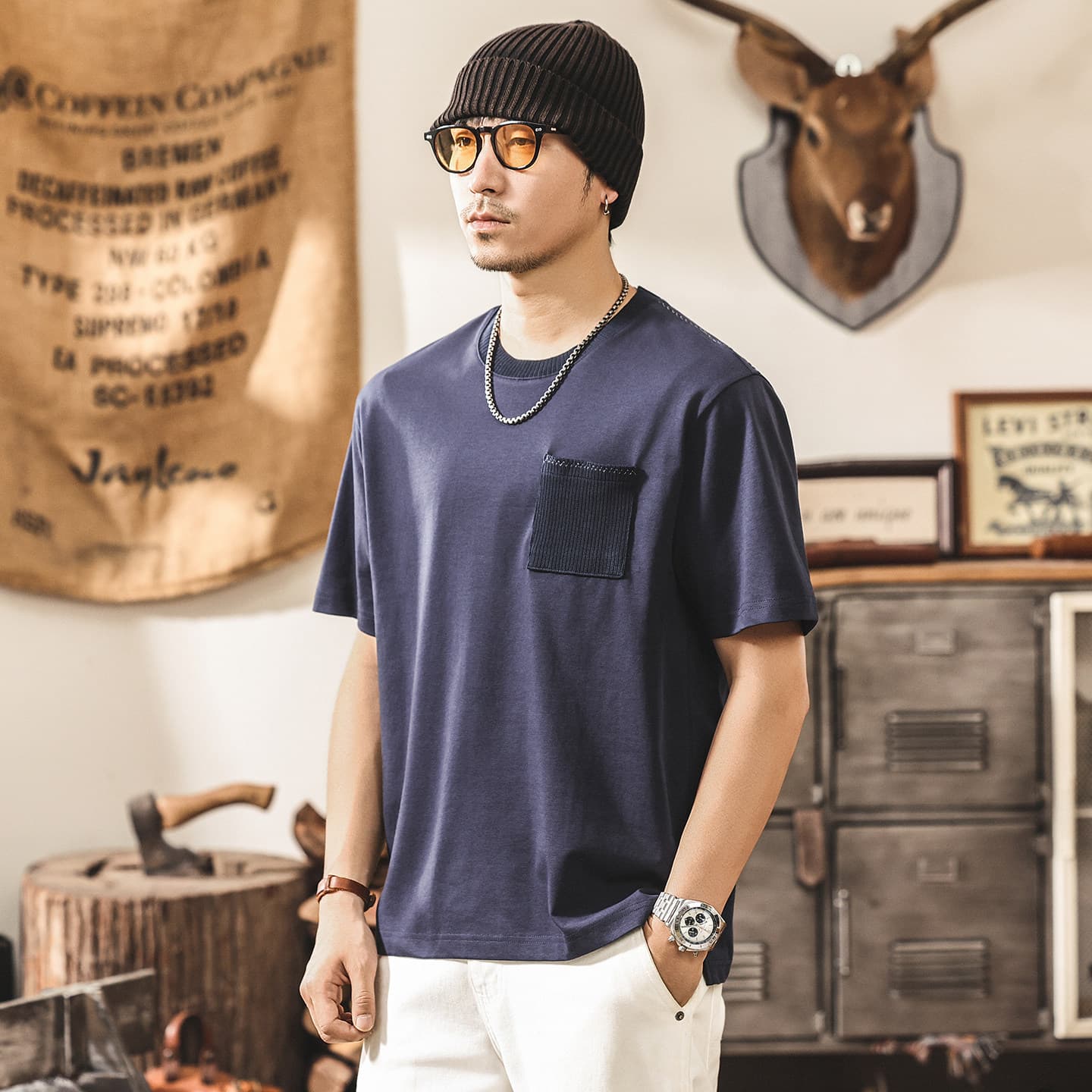 American Retro Knit Crew Neck Short Sleeve Men's T-Shirt Summer Light Luxury Old Money Style Textured Simple Casual Top