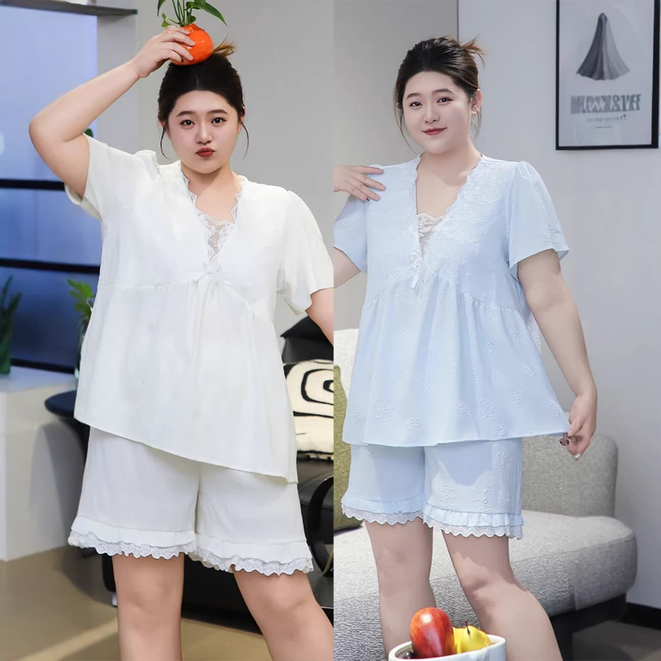2026 Summer Style Cloud Cotton Pajamas for Plus Size Women (300 lbs) - Covers Chest, Prevents Nipples from Showing, Includes Breast Padding