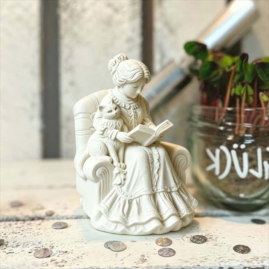 Reading Girl Cat Candle Holder Silicone Mold DIY Resin Gypsum Flower Pot Decorative Storage Ornament Casting Mold