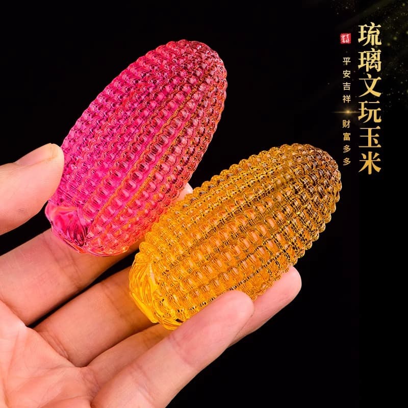 High-end colorful glazed cultural toys corn ornaments creative crystal corn handle pieces to attract wealth and business opening home decoration