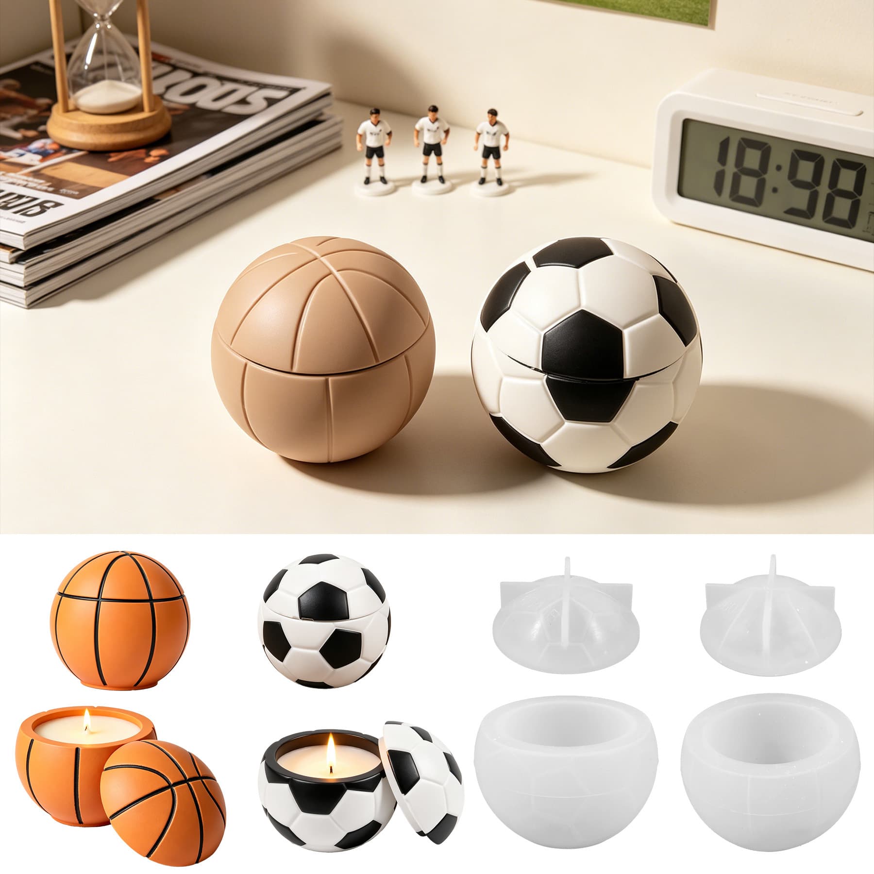 Soccer Storage Box Resin Silicone Mold, Epoxy DIY Basketball Candle Cup Plaster Ornament Wholesale Epoxy Mold