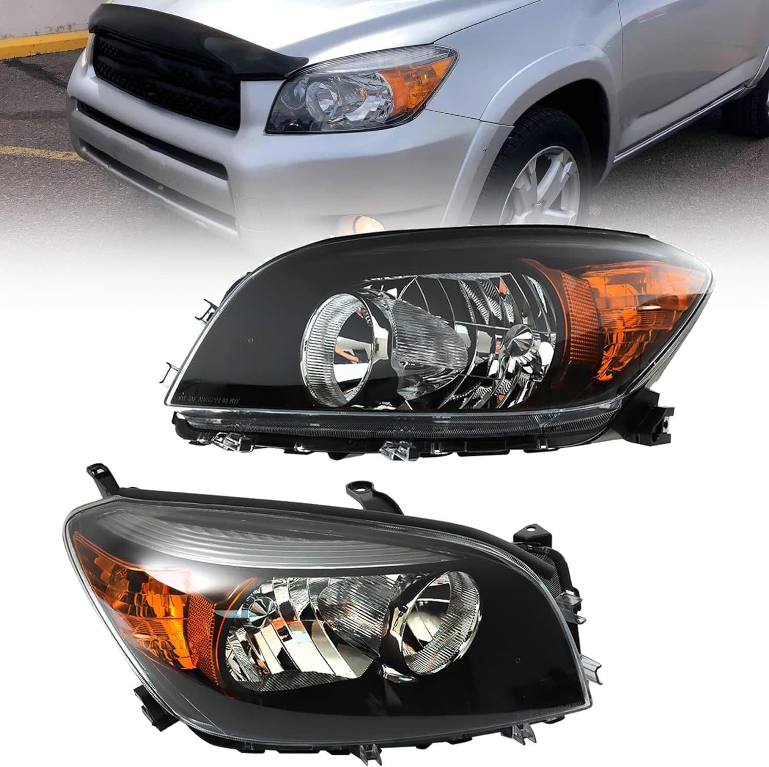 For 2006-2009 Toyota RAV4 Halogen Black Housing Headlights