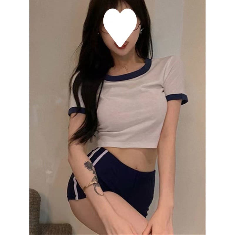 Girl's Japanese-Style Gymnastics Uniform Summer Pure High School Thin Cheerleading Sporty Fashion Set T-Shirt and Shorts Two-Piece