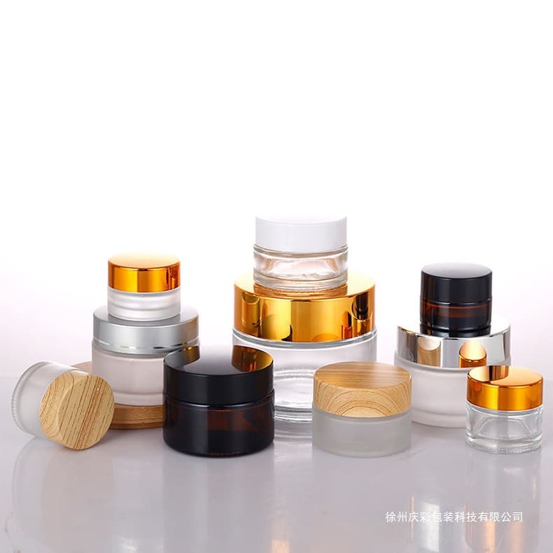 Wholesale Cosmetic Jar with Wood Grain Lid Glass Face Cream Container Ointment Jar Cream Jar Sample Jar