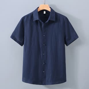 935 Pure Linen Short-Sleeve Shirt for Men, Japanese Retro Cotton-Linen Top, Summer Thin Casual Shirt