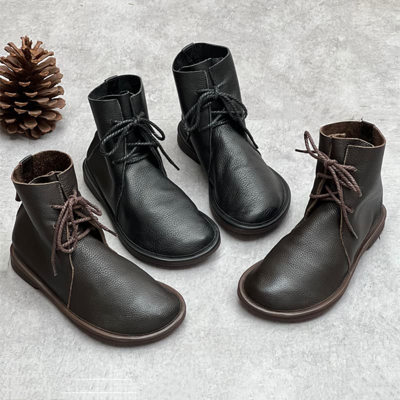 Women's Genuine Leather Riding Boots Knee-high Lace-up Fashion Shoes Casual Comfortable Breathable Durable Zipper Closure