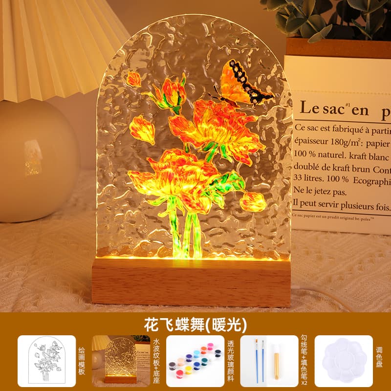 Tulip Glass Painting Night Light DIY Craft Kit with Water Ripple Acrylic Board, Mother's Day Gift