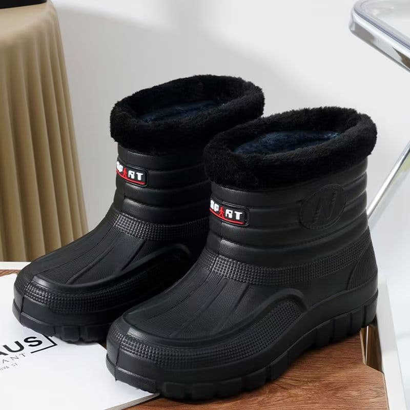 Winter Fleece Lined Warm Outdoor Waterproof Men's Work Boots for Car Wash Cold Storage Labor Protection Farming Wear-Resistant Mid/High-Cut Waterproof Boots