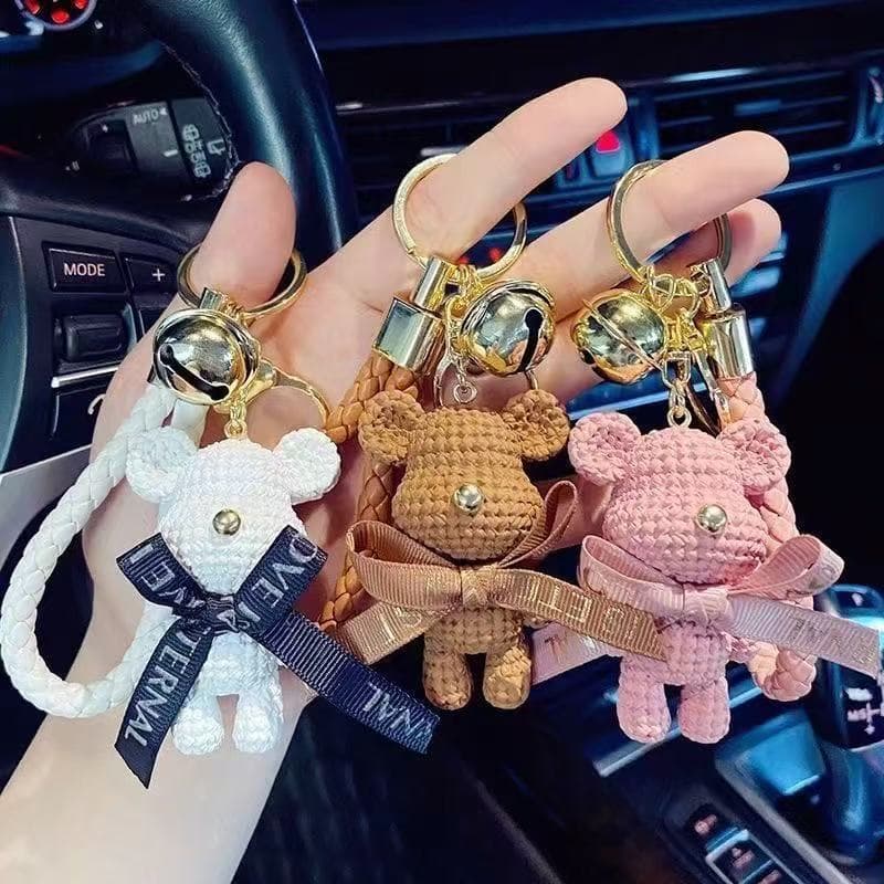Trendy Knitted Bear Keychain 3D Figure Backpack Charm Women's Cartoon Bear Car Keychain Pendant Gift