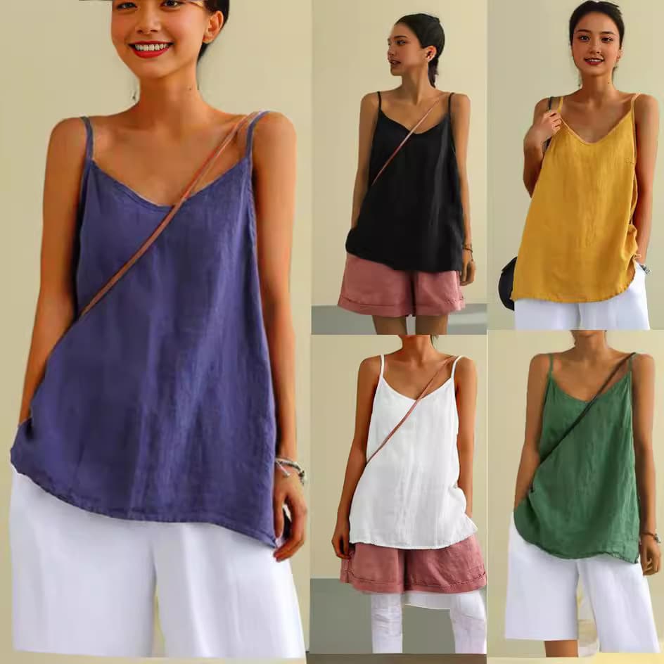 2026 European and American Cotton Linen Vest Top Women's Summer New Loose Cotton Linen Sleeveless Basic Layering Top