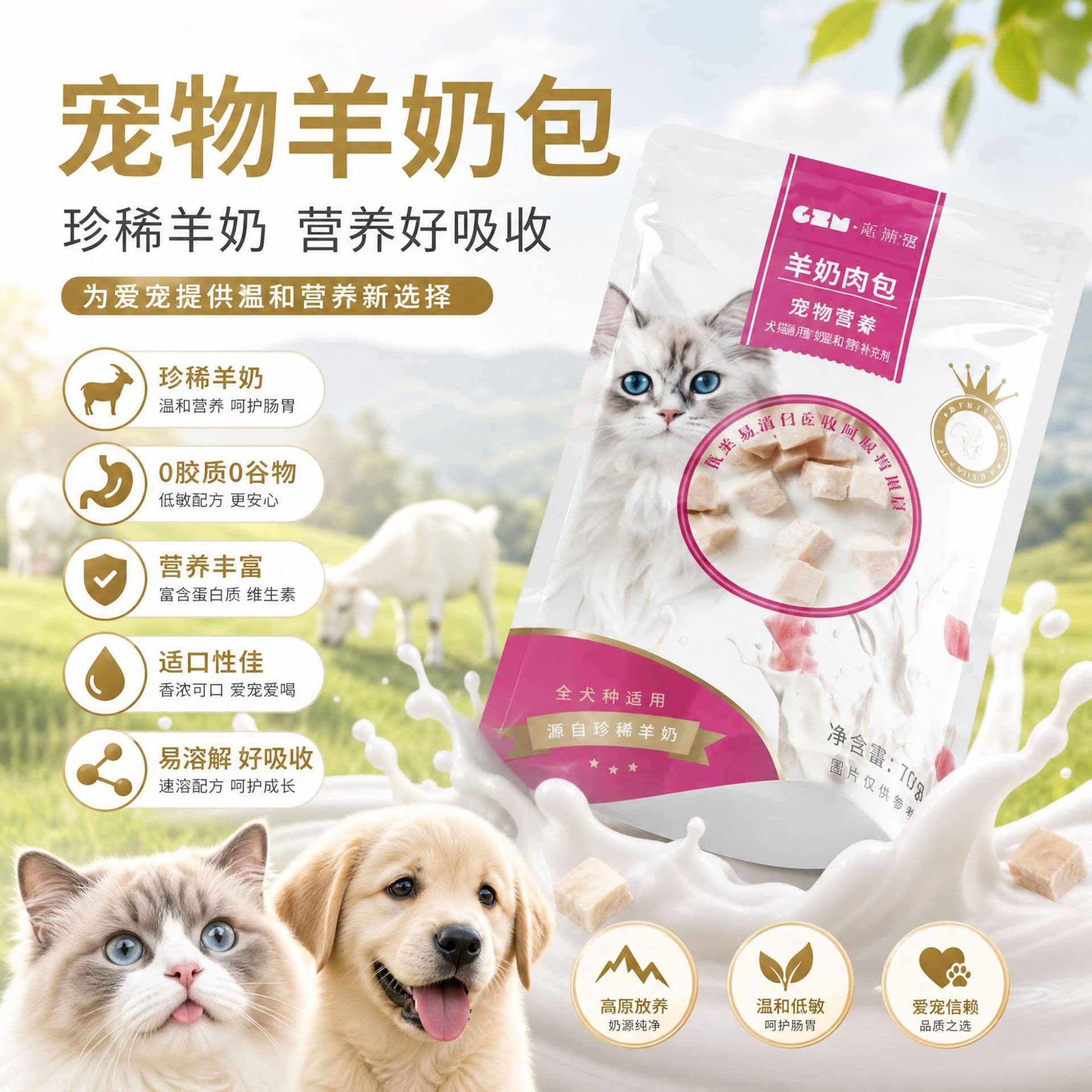 Cat Snacks Freeze-Dried Meat Pellets Fresh Sealed Pack Goat Milk Meat Pouch Kitten Adult Cat Wet Food Staple Cat Food Hydration Pet Supplies
