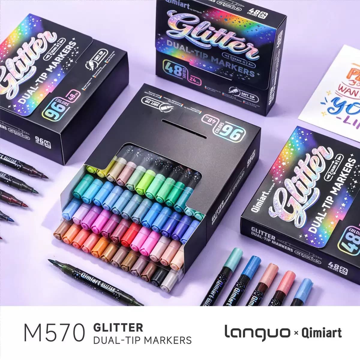 Languo Dual-Head Glitter Acrylic Markers Glitter Powder Scrapbooking Card Making DIY Drawing Hand-Painted Acrylic Pens Gift Box Wholesale