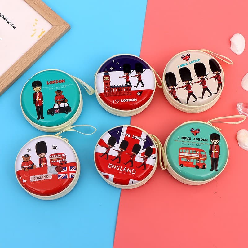 Creative Tin Coin Purse Cartoon Mini Round Earphone Zipper Bag Portable Coin Children's Gift Pack Wholesale