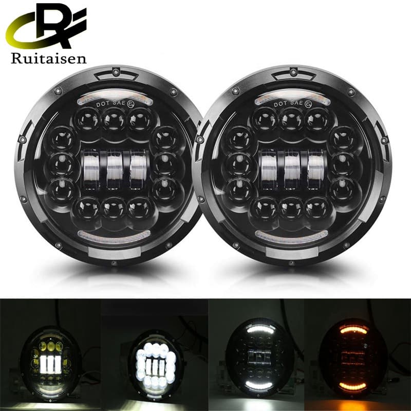 Compatible with Harley Motorcycle Front Headlight Off-Road Jeep Wrangler LED Headlight 7 Inch Modified Headlight