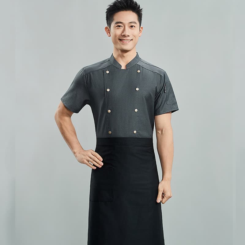 Short Sleeve Chef Coat Premium Double Breasted Executive Chef Uniform for Hotels Custom Logo Printing Wholesale