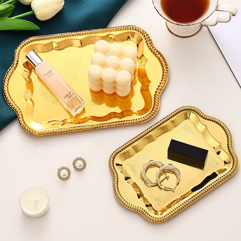 European-style Metal Cake Plate Dessert Plate Court Style Coaster Mat Mirror Jewelry Tray Photo Plate Candle Holder Plate