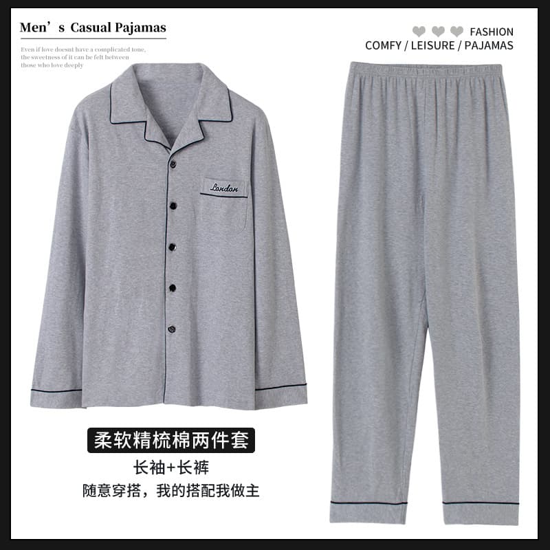 Extra-Large Size Spring and Autumn Pure Cotton Pajamas Men's Plus Size Long-Sleeved Cardigan Suit Oversized 100 kg - 165 kg Homewear