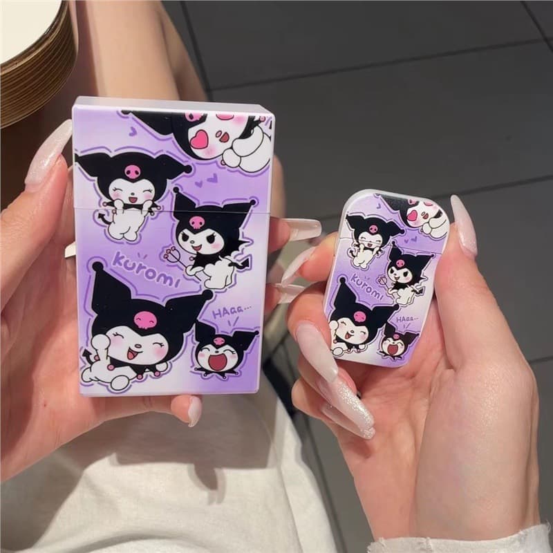 [Dropshipping] TikTok Trending Cinnamoroll Cartoon Cigarette Case with Pink Flame Lighter, Windproof, High Appearance