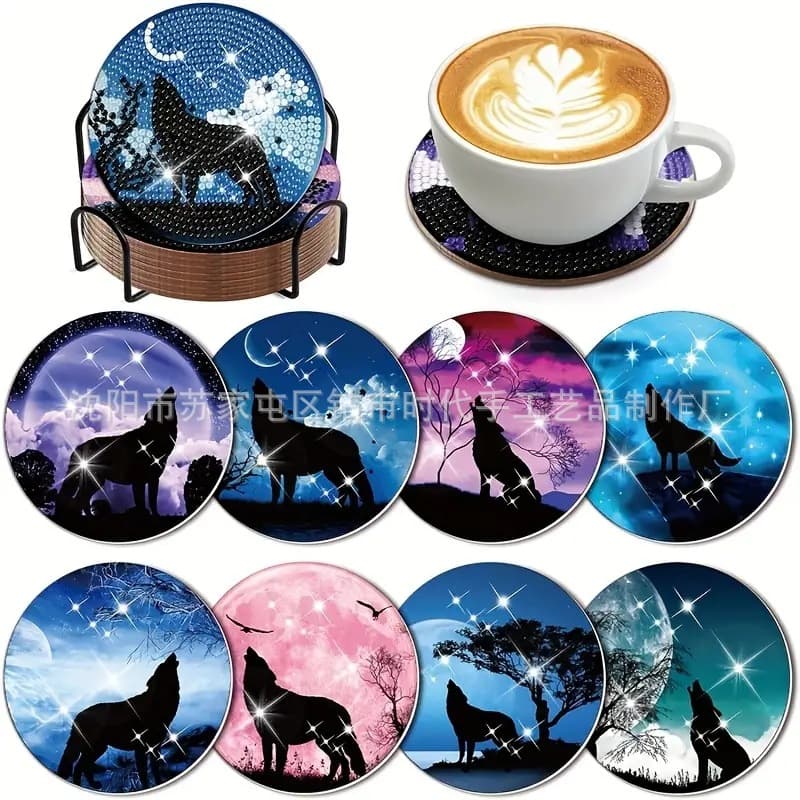 Diamond Painting 8-Piece Wolf Art Set with Stand - Adult Diamond Painting Supplies - Creative Holiday Gift