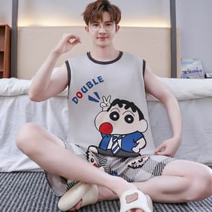 Men's Vest Cotton Pajamas 2026 New Summer Thin Big Boys Teen Crayon Shin-chan Sleepwear