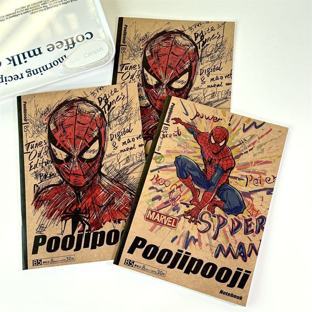 poojipooji Spider-Man Kraft Paper Saddle Stitch B5 Notebook Anime Secondary Dimension Spider-Man Peripheral Pain Notebook