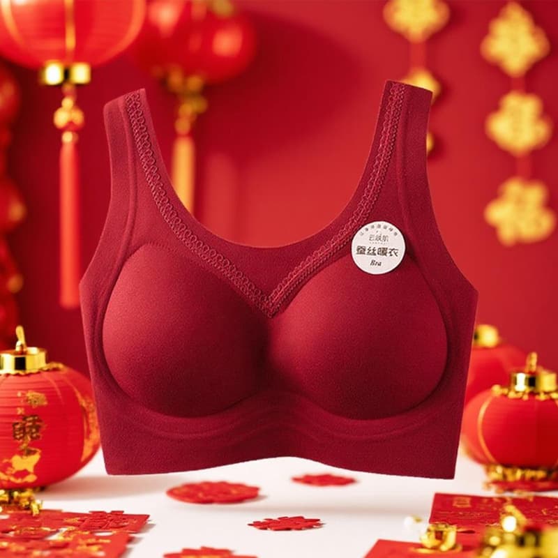 Zodiac Year Red Underwear Anti-Static Brushed Gather Fixed Cup Bra Women Seamless Back Camisole Style Hanger Set