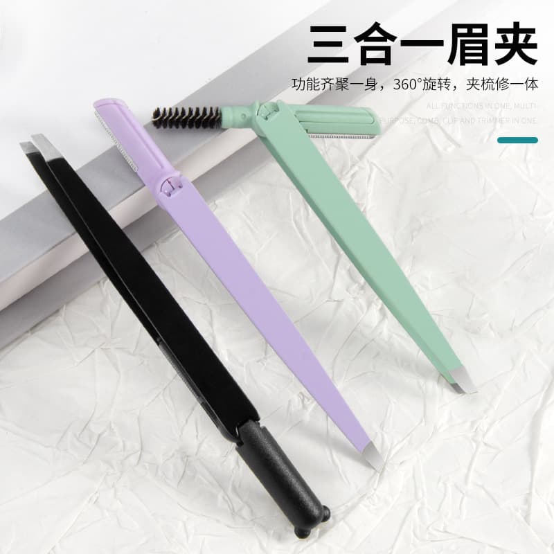 Cat Ear Clip 3-in-1 Tweezers Eyebrow Comb Portable Dual-Head Eyebrow Brush Comb Eyebrow Clipper Eyebrow Razor Multifunctional Beauty Tool
