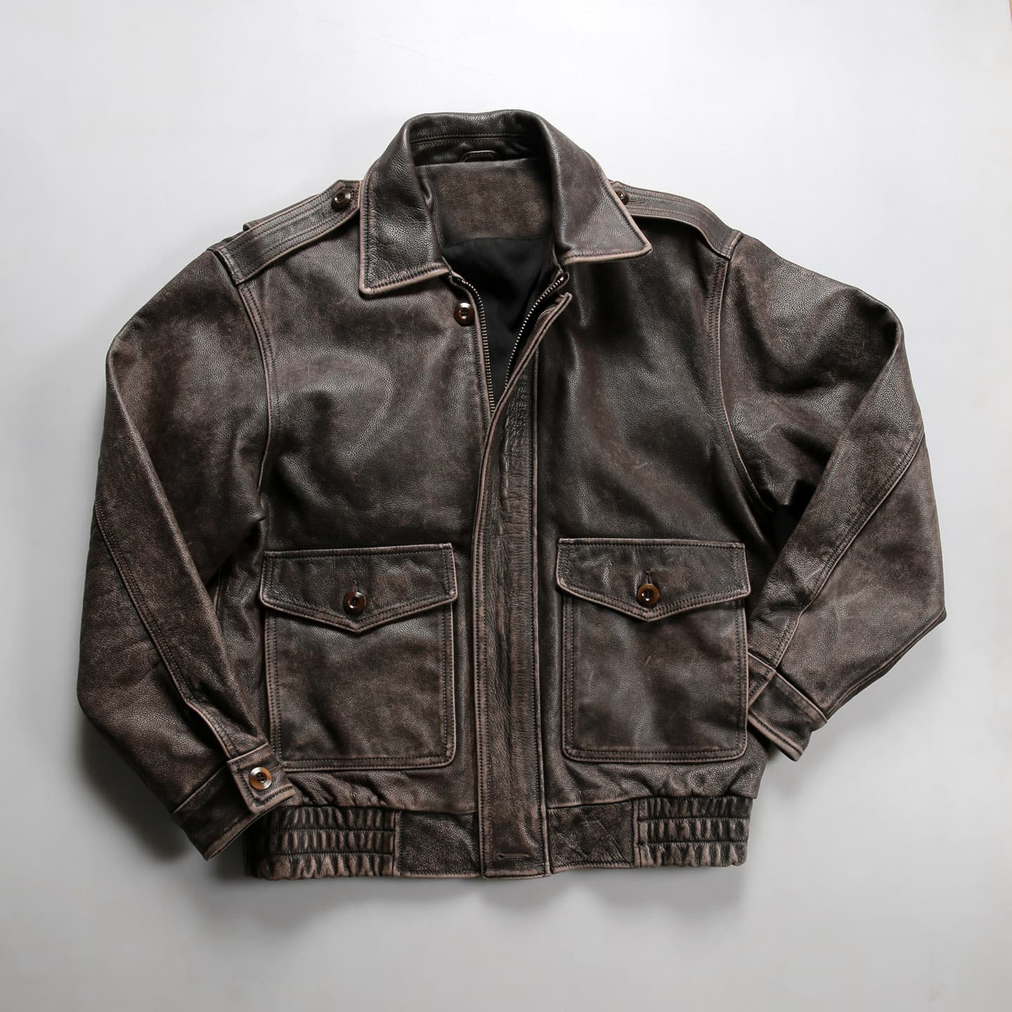 Retro distressed American leather bomber jacket lapel casual G1 first layer cowhide leather jacket