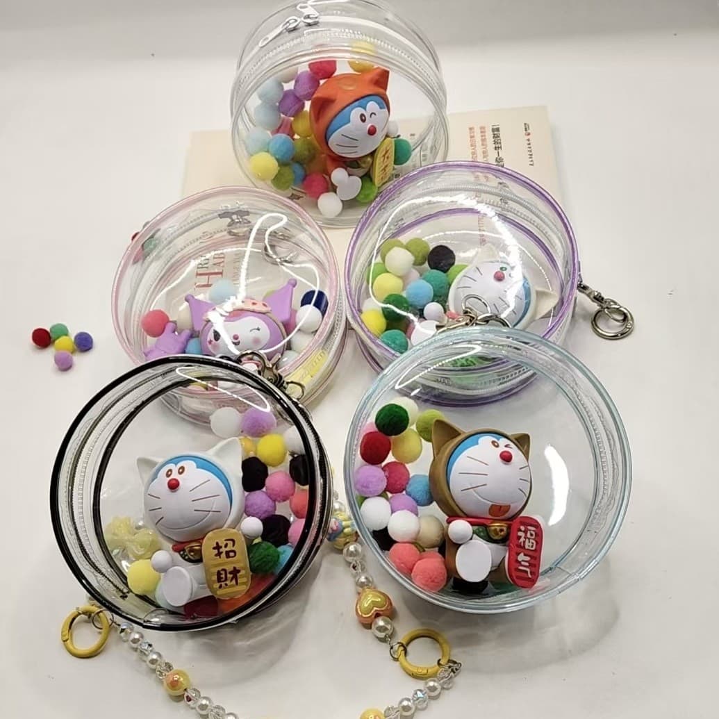 12cm Doll Bag Outdoor Doll Sliding Transparent PVC Cotton Doll Display Bag Urban Simple Style Casual Travel Round Shape Bag