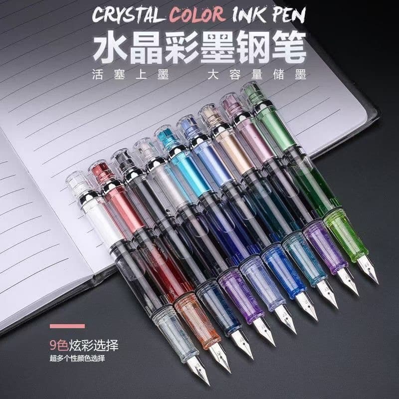 New Rotary Piston Ink-Absorbing Fountain Pen Metal Tip Transparent Ink Bag Stationery Pen Teacher's Day Gift Gift Box Set