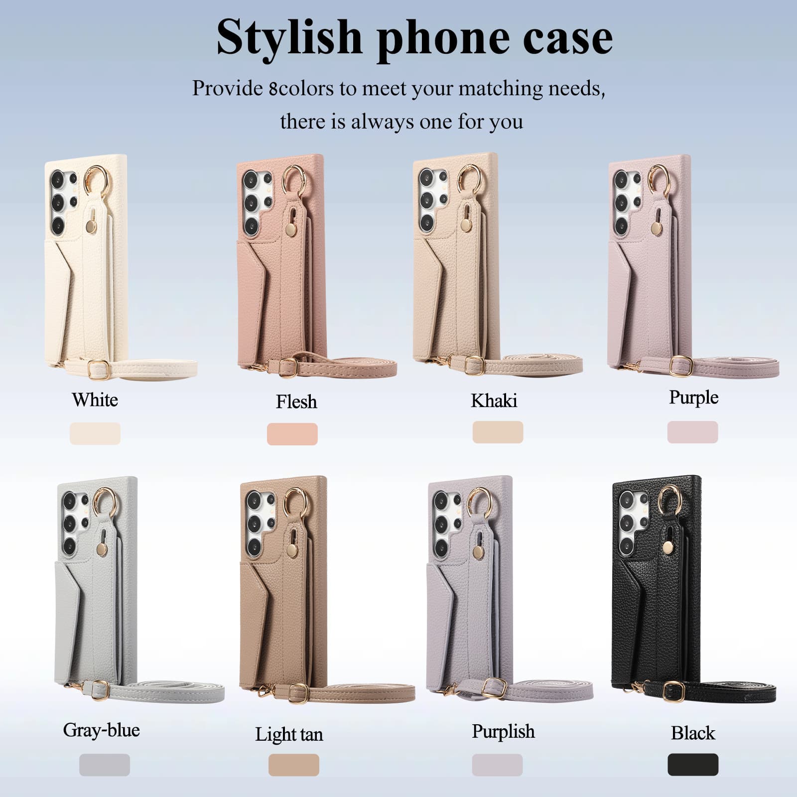 For Samsung S24 Ultra Crossbody Wrist Strap Leather Case A14 Card Slot Case A54 Ring Holder Stand Leather