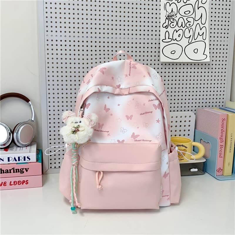 High-Aesthetic Butterfly Gradient Backpack for Middle School Girls, Large Capacity, Available in Sizes, Suitable for High School and College Students