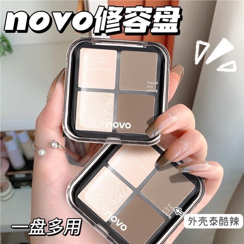 NOVO Light & Shadow Quick Contour Palette, Four Shades, Matte Highlight, 3D Lifting, Face Shadow & Nose Contour, Beginner-Friendly All-in-One Palette