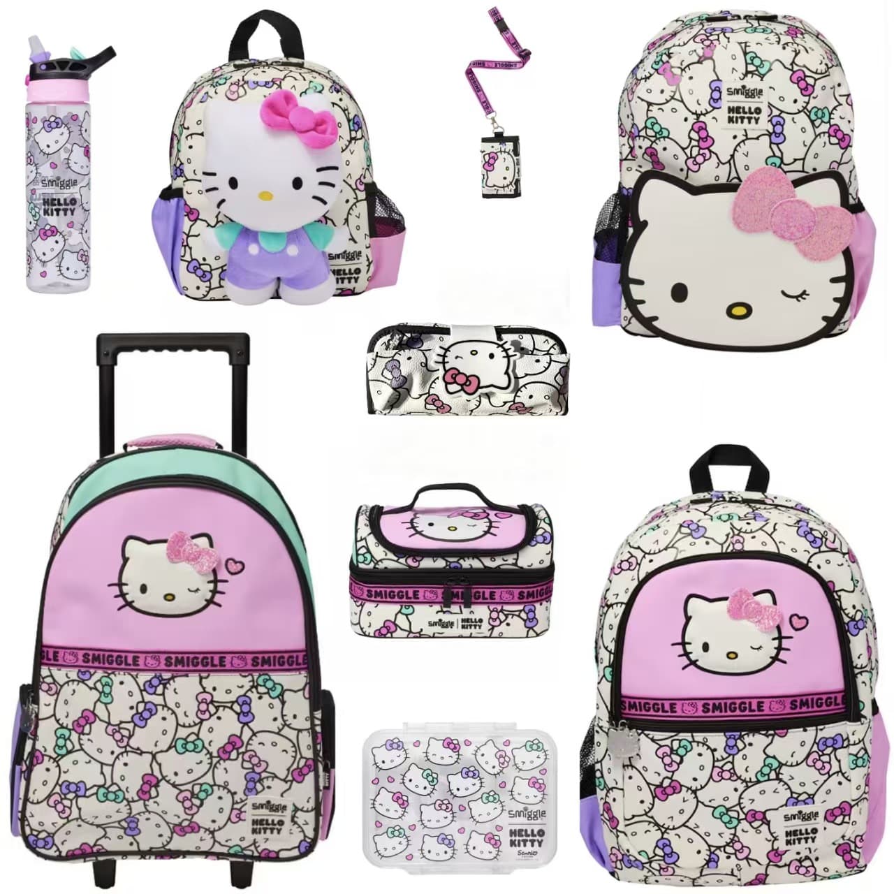 Australian Smiggle White Hello Kitty Medium Backpack Large Lightweight Ergonomic Kids Outdoor Casual