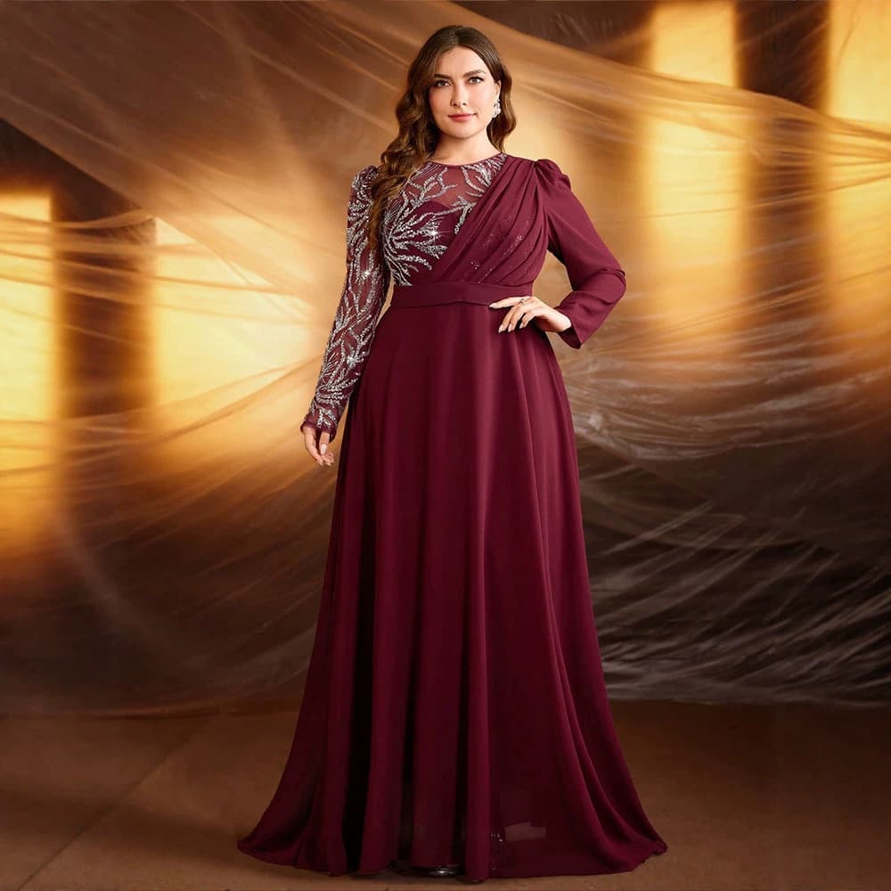 KYP2020 cross-border women's plus size dress long sleeve v-neck elegant long dress banquet dress evening dress