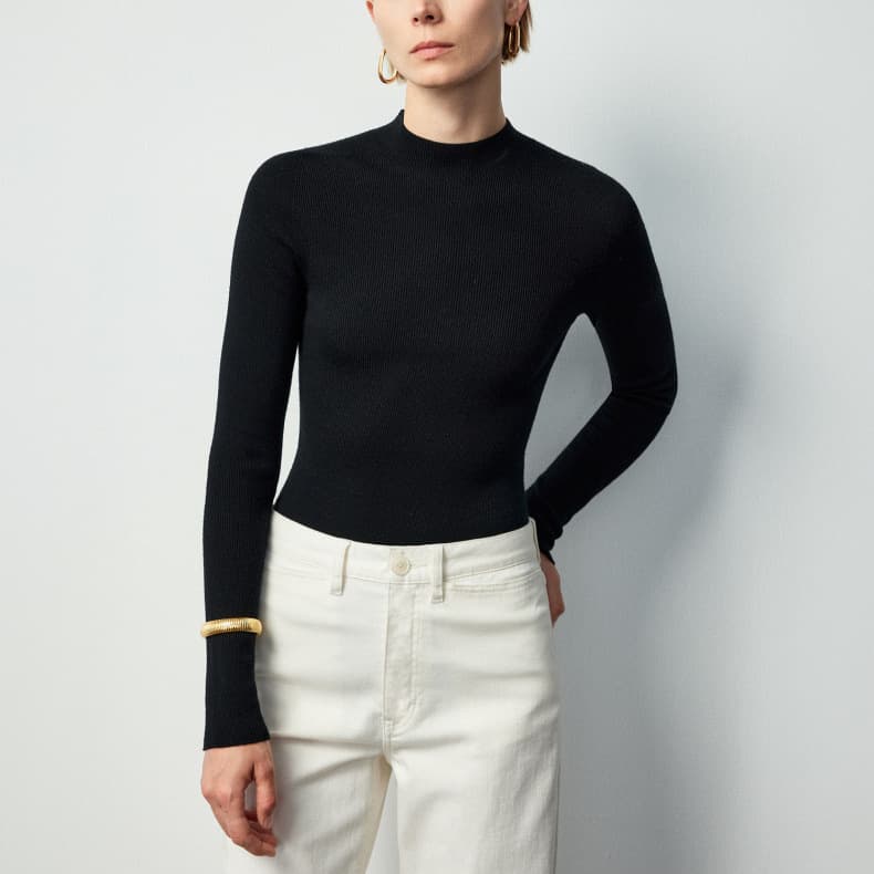 Essential Thickened & Dense Double-Ply BIELLA Germany Yangzi Yarn Fine Wool Base Layer Women's Sweater Autumn/Winter New