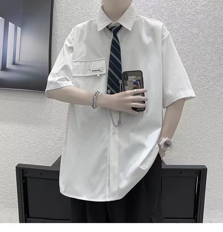 Academy Style DK Uniform White Shirt Men's Short Sleeve, Handsome and Cool Summer Casual Hong Kong Style Japanese Style Shirt Half Sleeve Jacket Thin