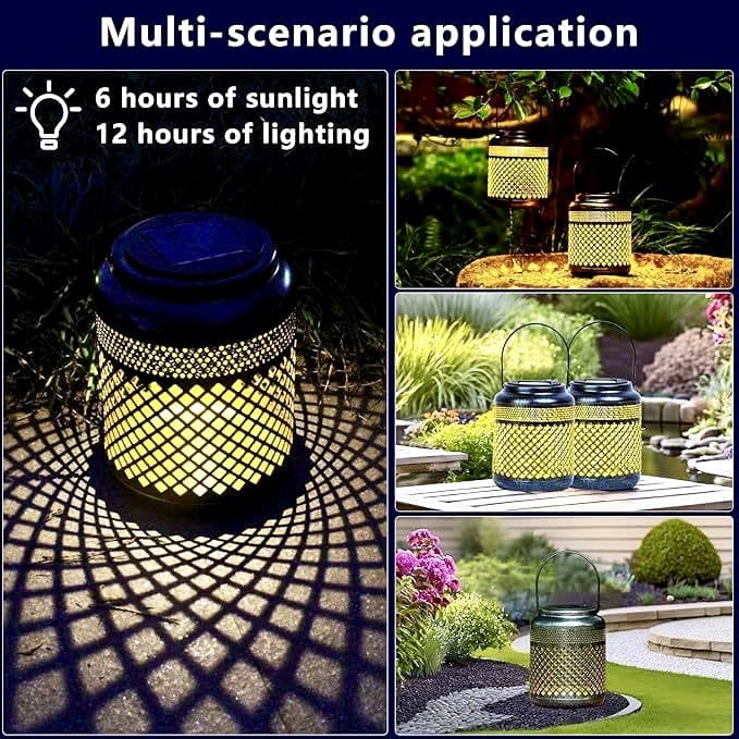 Solar Garden Light Chinese Hollow Grille Wrought Iron Light Outdoor Waterproof Garden Landscape Ambient Night Light