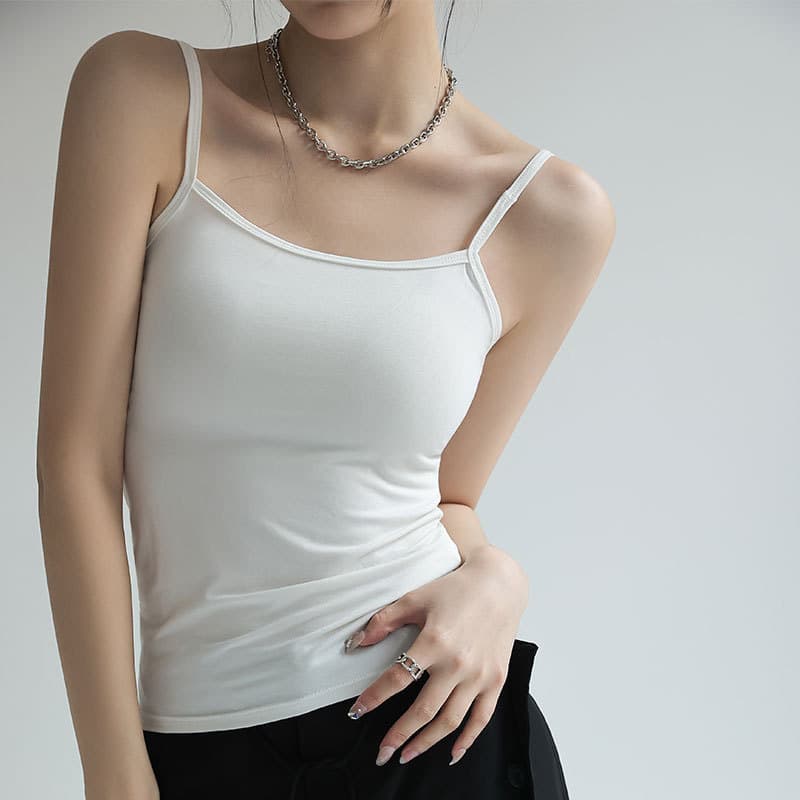 Summer White Modal Camisole Top for Women, Short Length, Slim Fit, Visible Waist, Basic Layer, Thin