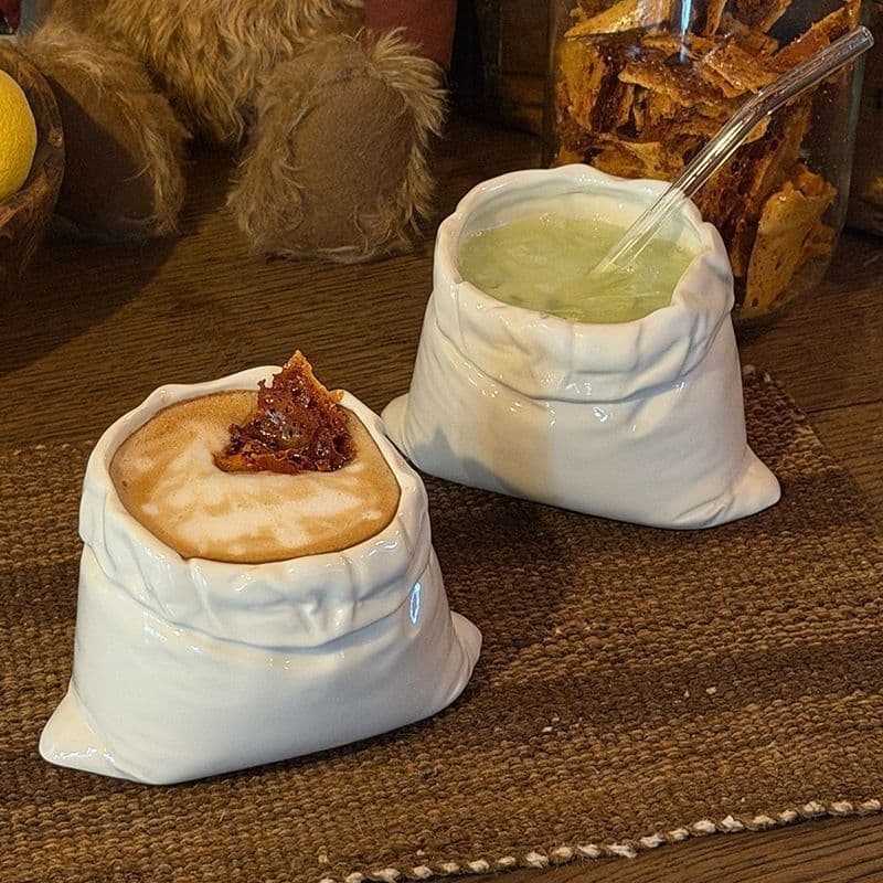 Creative Irregular Unique Design Tall Ceramic Coffee Cup with Exquisite Cloth Bag, Mug, Water Cup, High Aesthetic Appeal