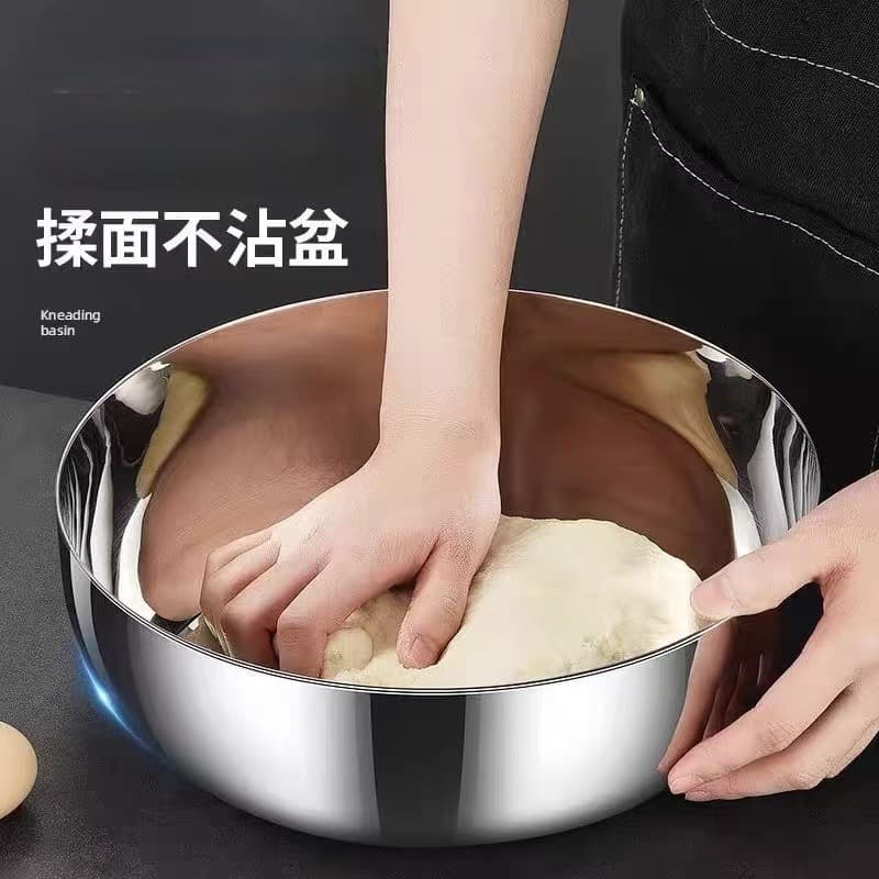 Food-grade large stainless steel soup basin for kitchen and household use, specialized for mixing dough, washing vegetables, and cleaning milk bottles.
